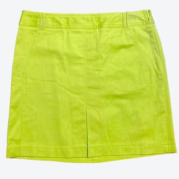 Ann Taylor LOFT Lime Green Side Zipper Cotton Spandex Durable Mini Skirt Size 10 - Picture 5 of 12